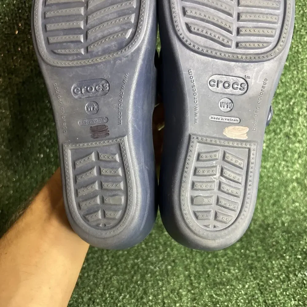 Crocs Patricia Blue Gray Wedge Heel Slides‎ Sandals 10386 Womens Size 10